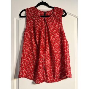 Saint Tropez West Blouse Women L Red Excellent Nautical Sailboat Sleeveless Top